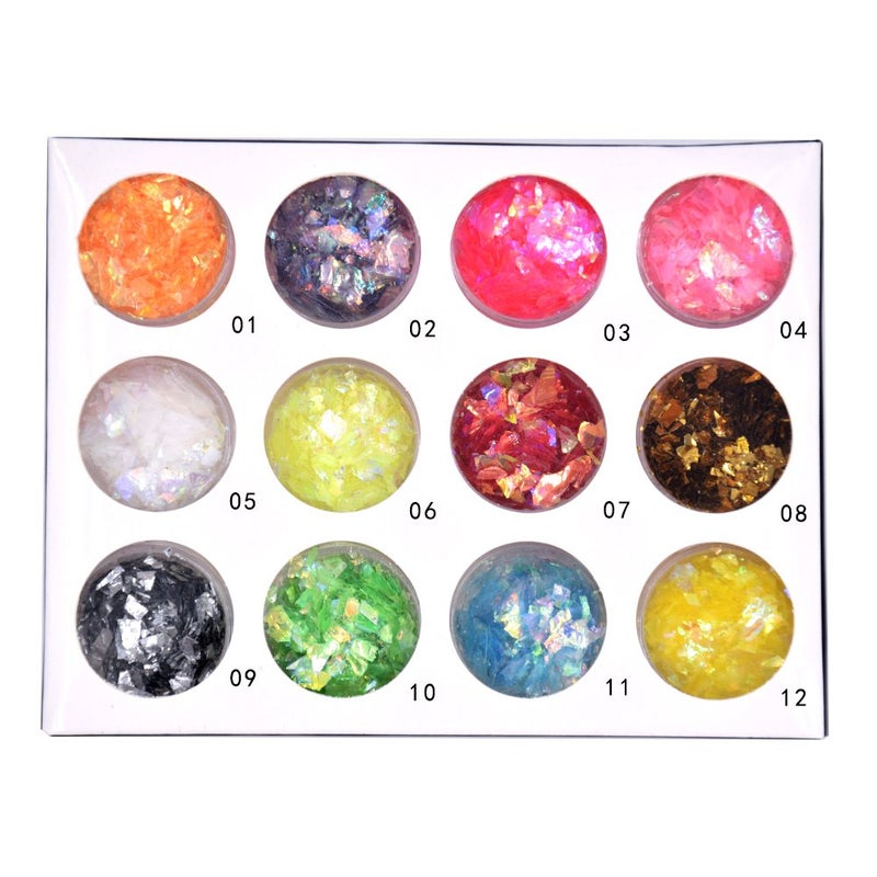 YesLady Nail Art Glitter Mylar Slices Irregular Sequins Glass Pieces Foil flakes Decoration 12 Colors - Image 2
